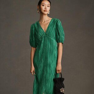 By Anthropologie V-Neck Pleated Slim Midi Dress